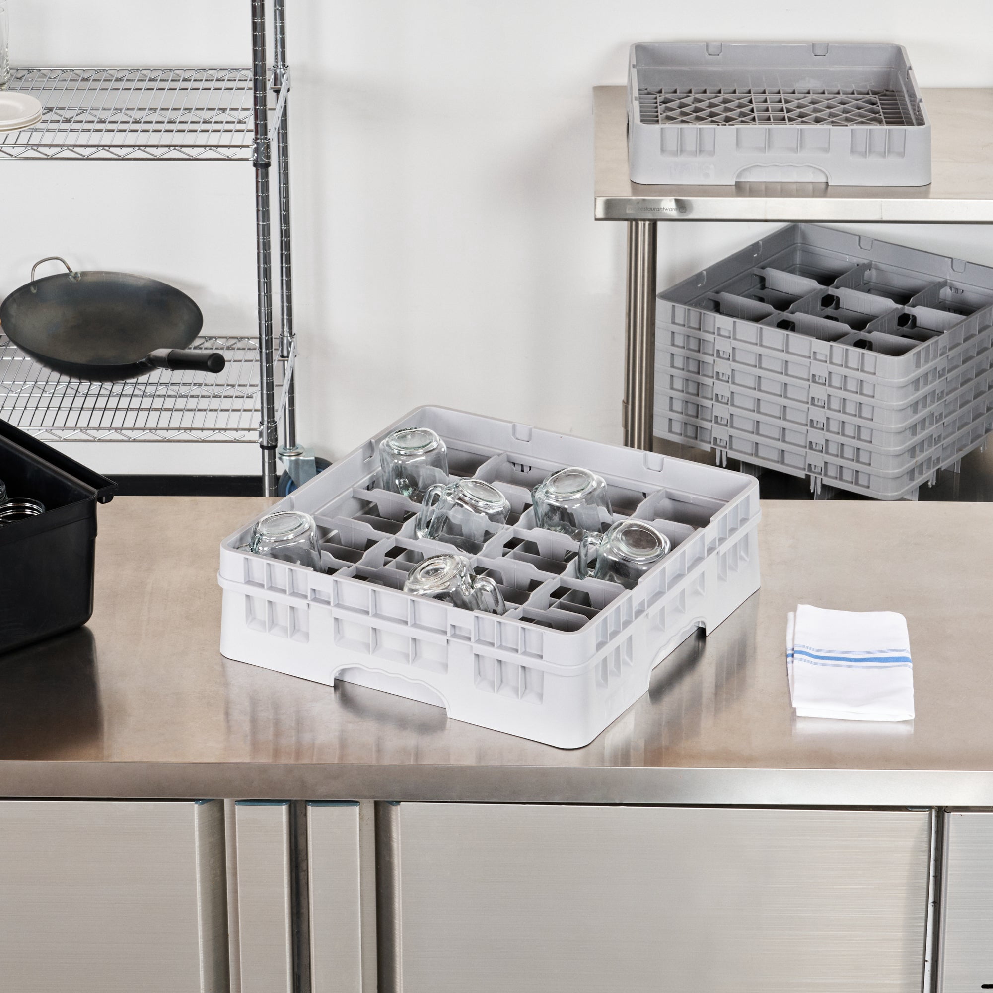 Restaurantware EXTENDER ONLY, Clean Tek Professional Half Drop Glass Rack Extender, 1 Heavy Duty Gray Polypropylene Add-On with 49 Compartments, Durable Dishwasher Extender, Rack Sold Separately