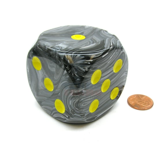 chessex vortex 50mm huge large d6 dice, 1 piece - black with yellow pips #dv5028