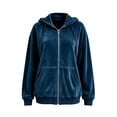 thumbnail image 4 of MDUKONU Womens Velvet Zip Up Hoodie Long Sleeve Oversized Hooded Sweatshirt Fleece Fall Velour Y2K Jackets With Pockets Size: XXXL Blue, 4 of 5