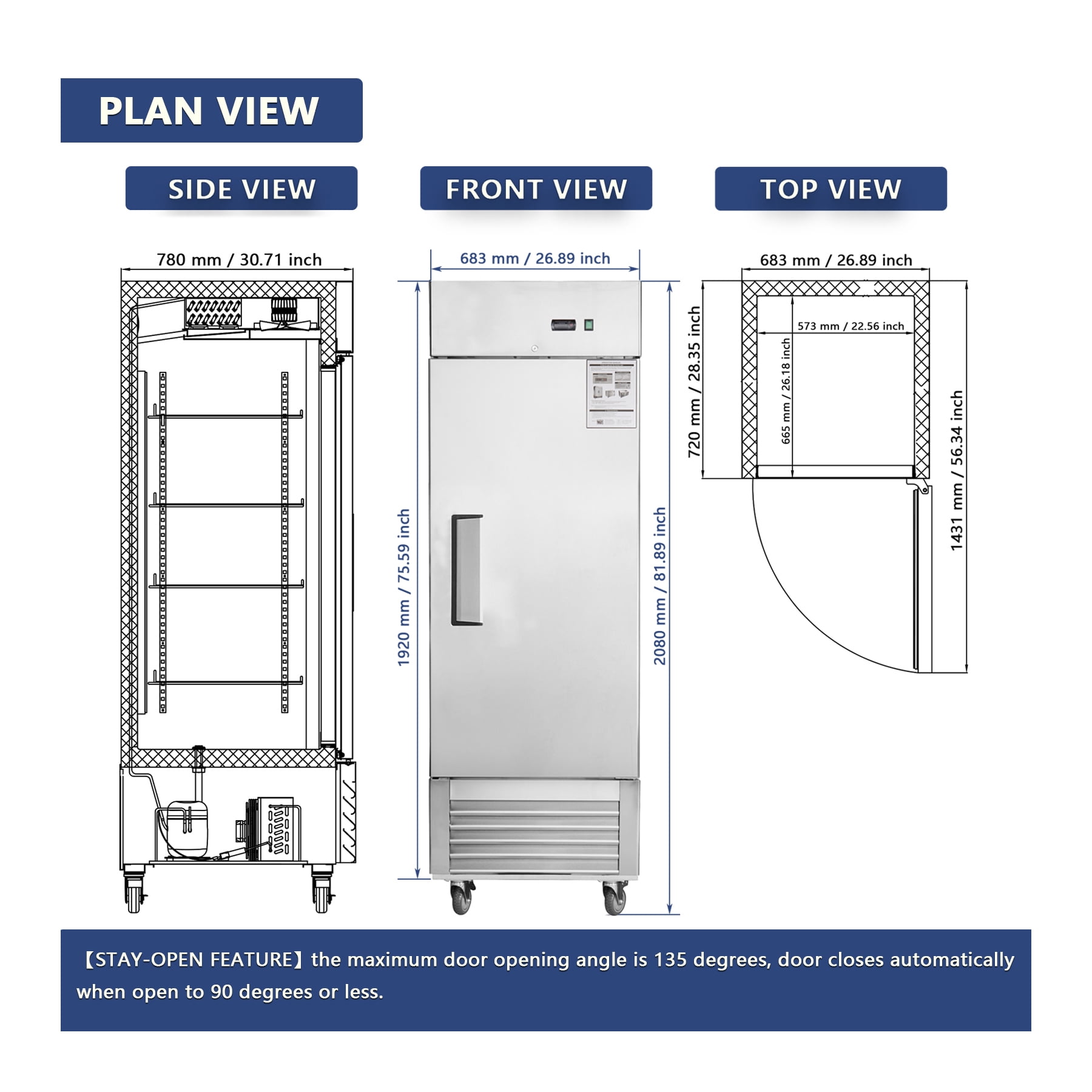 27"W Commercial Reach-in Freezer 18.68 Cu.ft. Upright Fan Cooling Freezer for Restaurants and Commercial