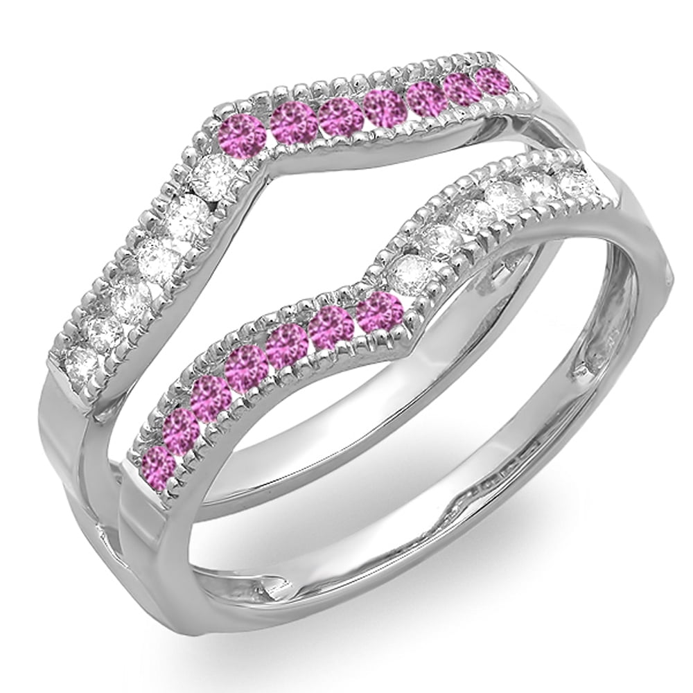 Dazzlingrock Collection 14K Gold Princess Pink Sapphire & White Diamond Ladies Wedding Ring