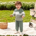 thumbnail image 6 of KPOPLK Toddler Boy Clothes Stripe Print Crew Neck Long Sleeve Shirt + Pants Fall Winter Outfits Set for Boy 1T 2T 3T 4T Green Size 12-18 Months, 6 of 6