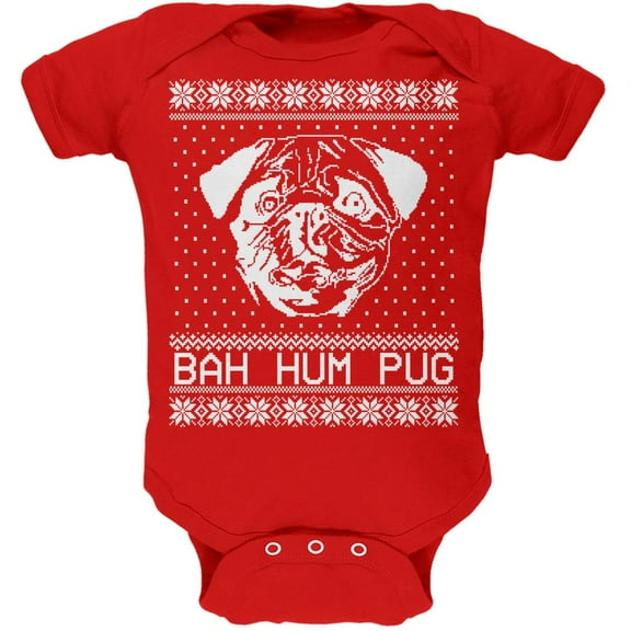 Christmas Bah Hum Pug Red Soft Baby One Piece - 18 month