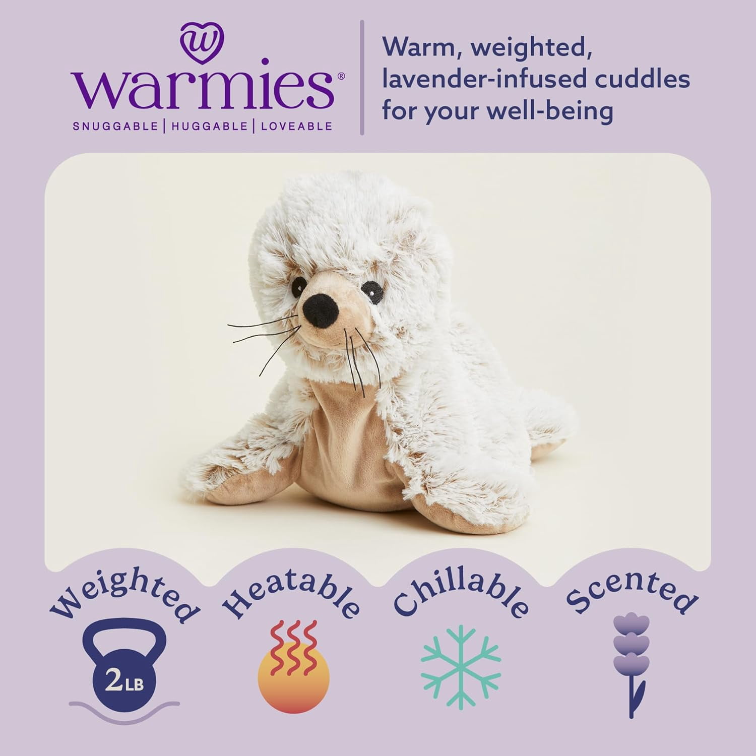 warmies 13” Seal Stuffed Animal, Microwavable Heated Plushies and Weighted Soft Plush Toys