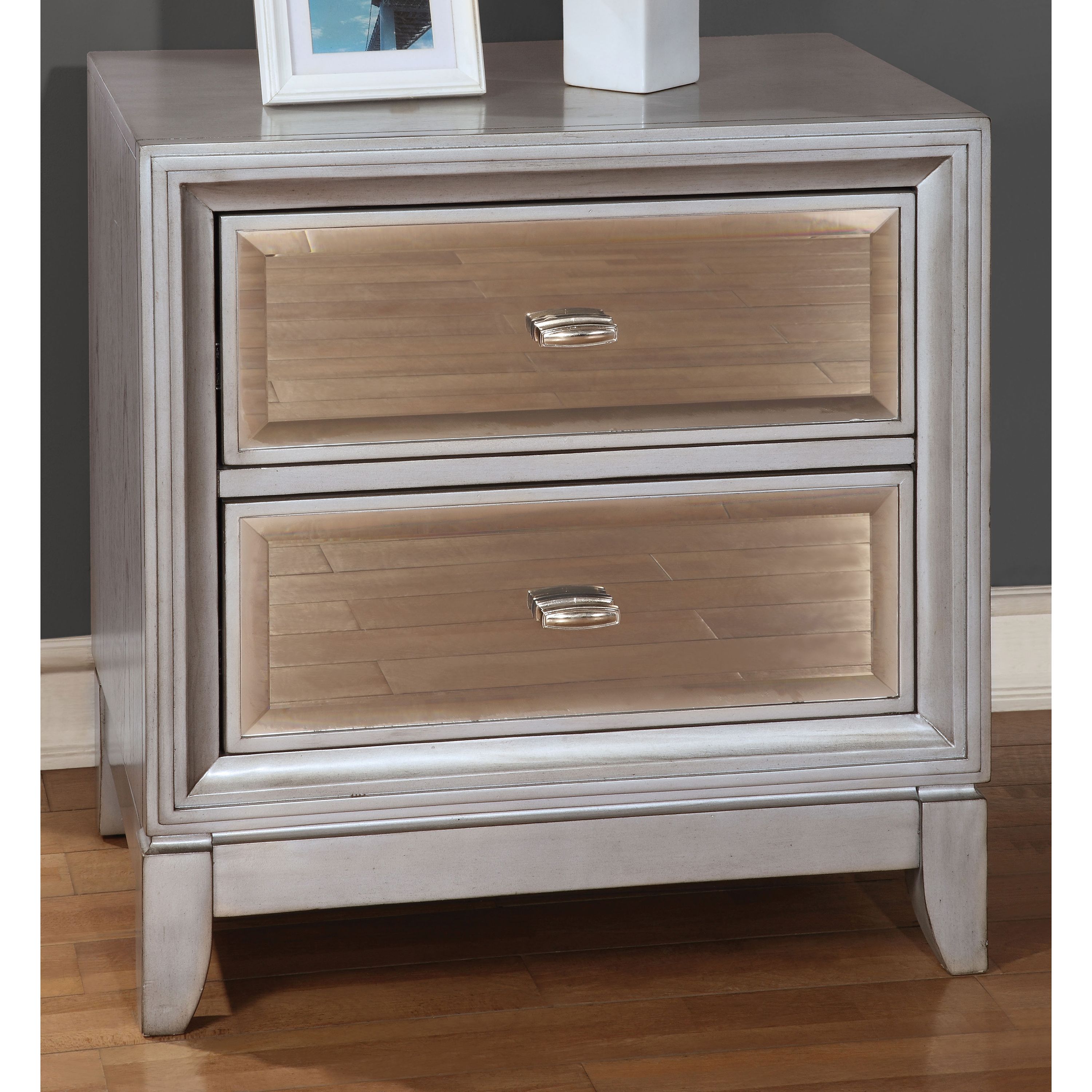 Furniture of America Katherine Nightstand with 2Drawer, Silver