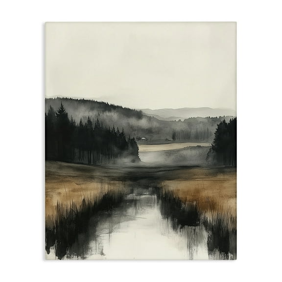 Stupell Industries Sepia Countryside Landscape Landscape & Nature Painting Wrapped Canvas Canvas Art Print Wall Art, 16 x 20