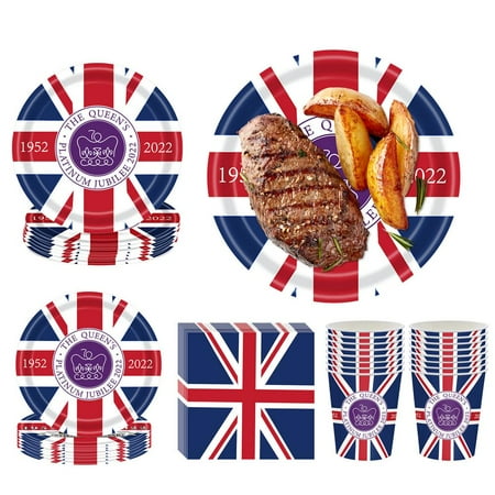 

Fovolat 68Pcs Union Jack Tableware Set British Flag Paper Plates Cups and Napkins Tableware Kit Jubilee Tableware 2022 British Flag Party Supplies Decorations sincere