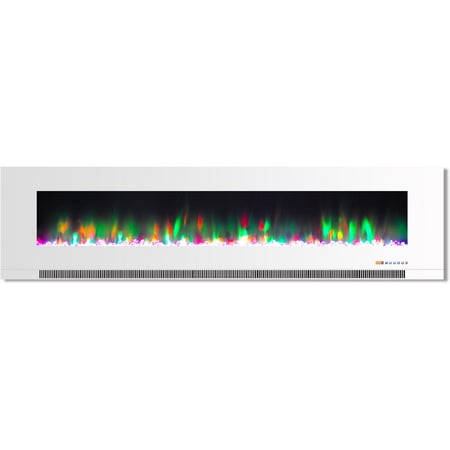 

Hanover 78 In. Wall-Mount Electric Fireplace in White with Multi-Color Flames and Crystal Rock Display