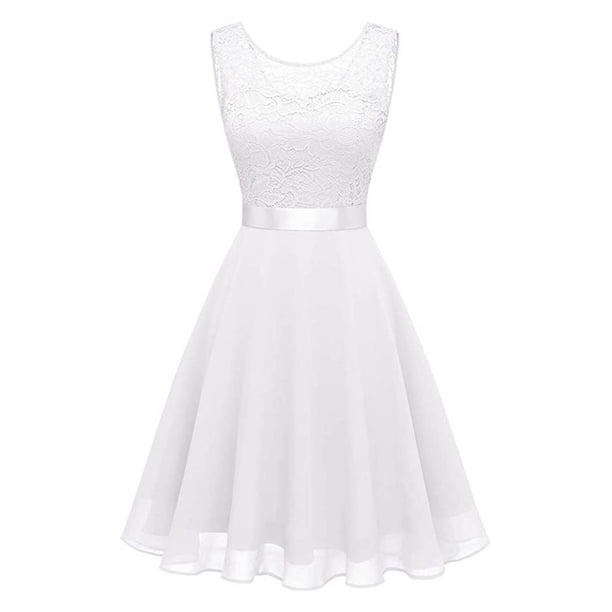 VISgogo Mujer Verano A-line Vestidos Color Sólido Recorte Cuello Redondo Túnica Cintura Sin Mangas Vestido VISgogo moda