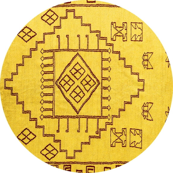 Ahgly Company Indoor Round Solid Yellow Modern Area Rugs, 7' Round