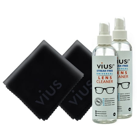 Lens Cleaner Kit - vius Premium Lens Cleaner Spray for Eyeglasses, Cameras, and Other Lenses - Gently Cleans Bacteria, Fingerprints, Dust, Oil (2oz Travel (Best Way To Clean Plastic Eyeglass Lenses)