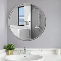 24 Inch Bathroom Mirror, Wall Mounted Round Mirror with Brushed Sliver Frame, Modern Circle Hanging Mirror for Bathroom, Living Room