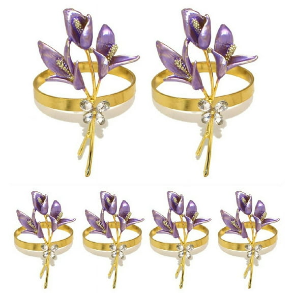 6PCS Gold Lily Napkin Rings Metal Napkin Ring Holders for Wedding Holiday Banquet Christmas Dinner,A