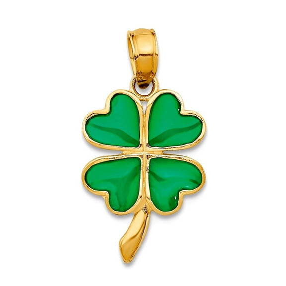 14k Yellow Gold Polished 4-leaf Clover Translucent Acrylic Pendant Necklace 20x10mm Wide Pendant for Women