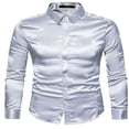 thumbnail image 1 of Men‘s Silk Satin Long Sleeve Shirt Ruffled Vintage Wedding Tuxedo Shirts, 1 of 5