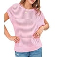 thumbnail image 3 of Womens Spring Tops 2025 Summer Shirts Crochet Cap Sleeve Sweater Pullover Cute Crew Neck Beach Cover Ups Pink L, 3 of 8