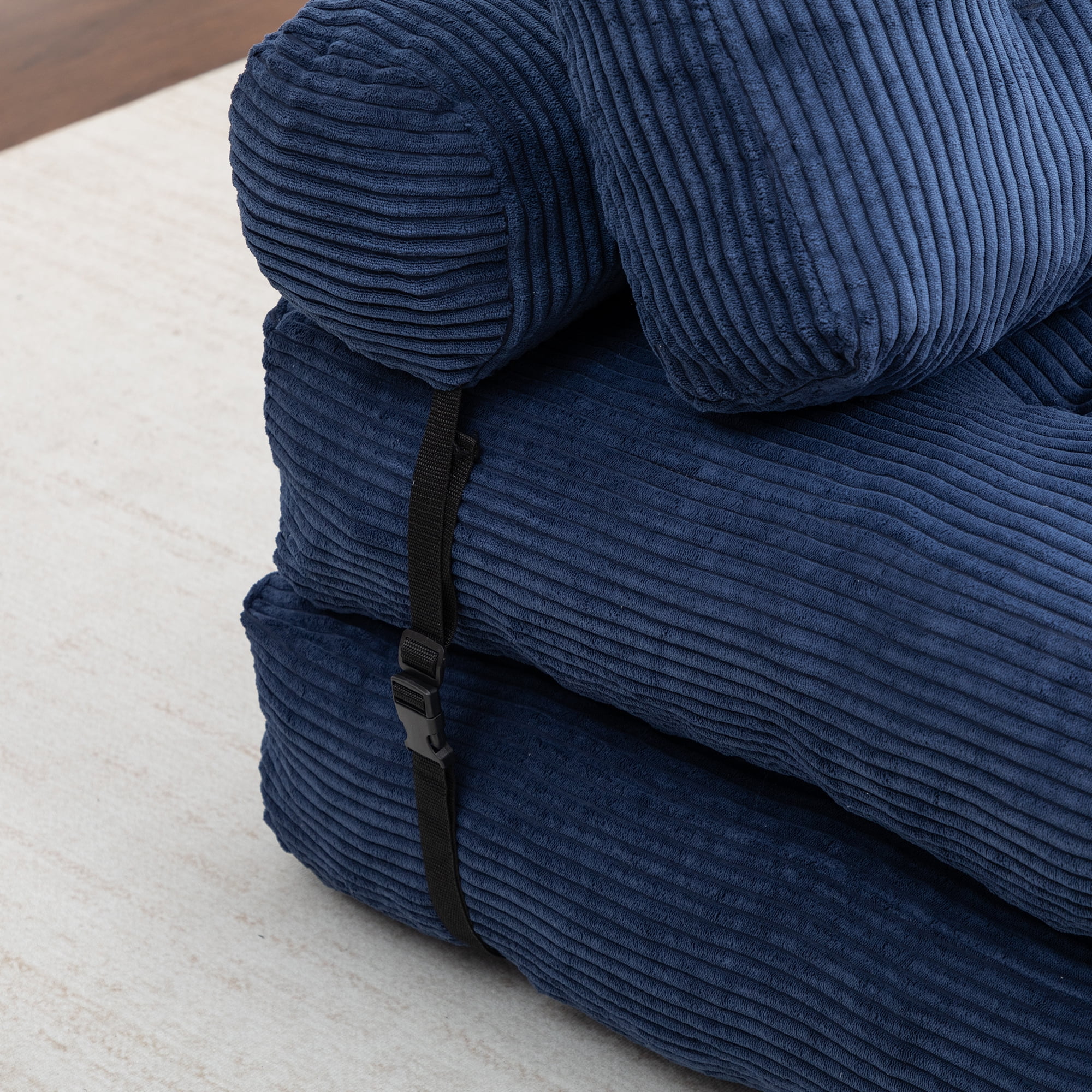 Folding Sofa Bed Chair with Pillow, Convertible Sleeper and Foldable Floor Mattress with Back Support for Living Room and Dorm, Dark Blue