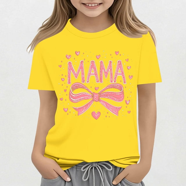 hengsof T-Shirt à Manches Courtes Imprimé Doux et à la Mode pour Filles, Chandail Décontracté Confortable, Cadeau de Vacances à Col Rond pour Filles 3-15 Ans