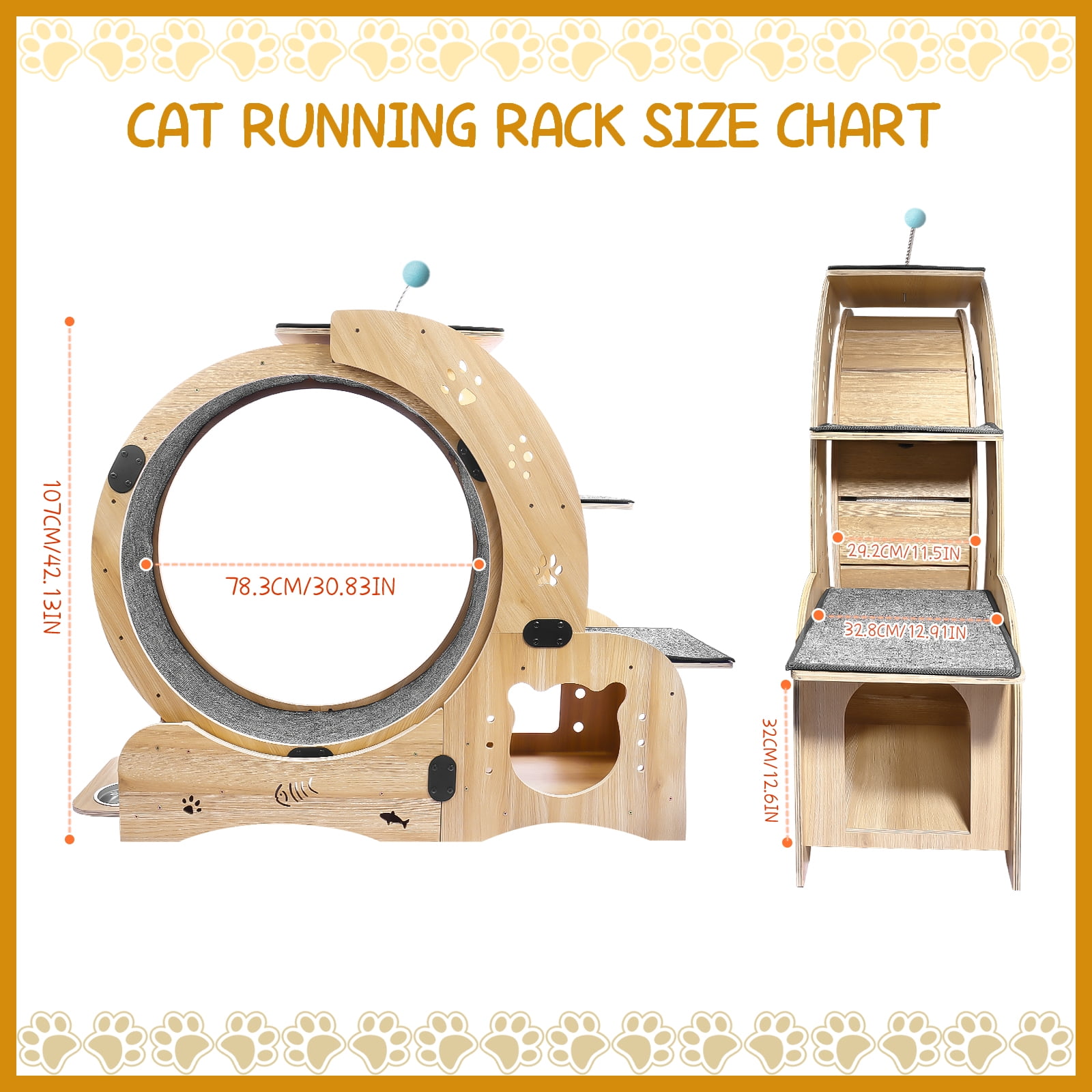 Pawspint 6-in-1 Cat Exercise Wheel, Upgraded Indoor Cat Running Wheel with Silent Track, Large Cat Treadmill for Exercise & Play, Cat Walking Wheel, Cat Furniture & Cat Toy