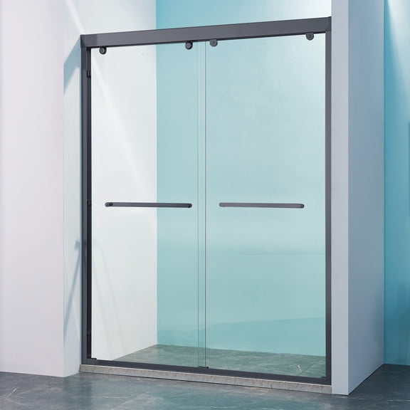 56-60"W x 75"H Double Sliding Shower Door, Aluminium Alloy Frame in Matte Black, 5/16" (8mm) Thick SGCC Tempered Clear Glass.