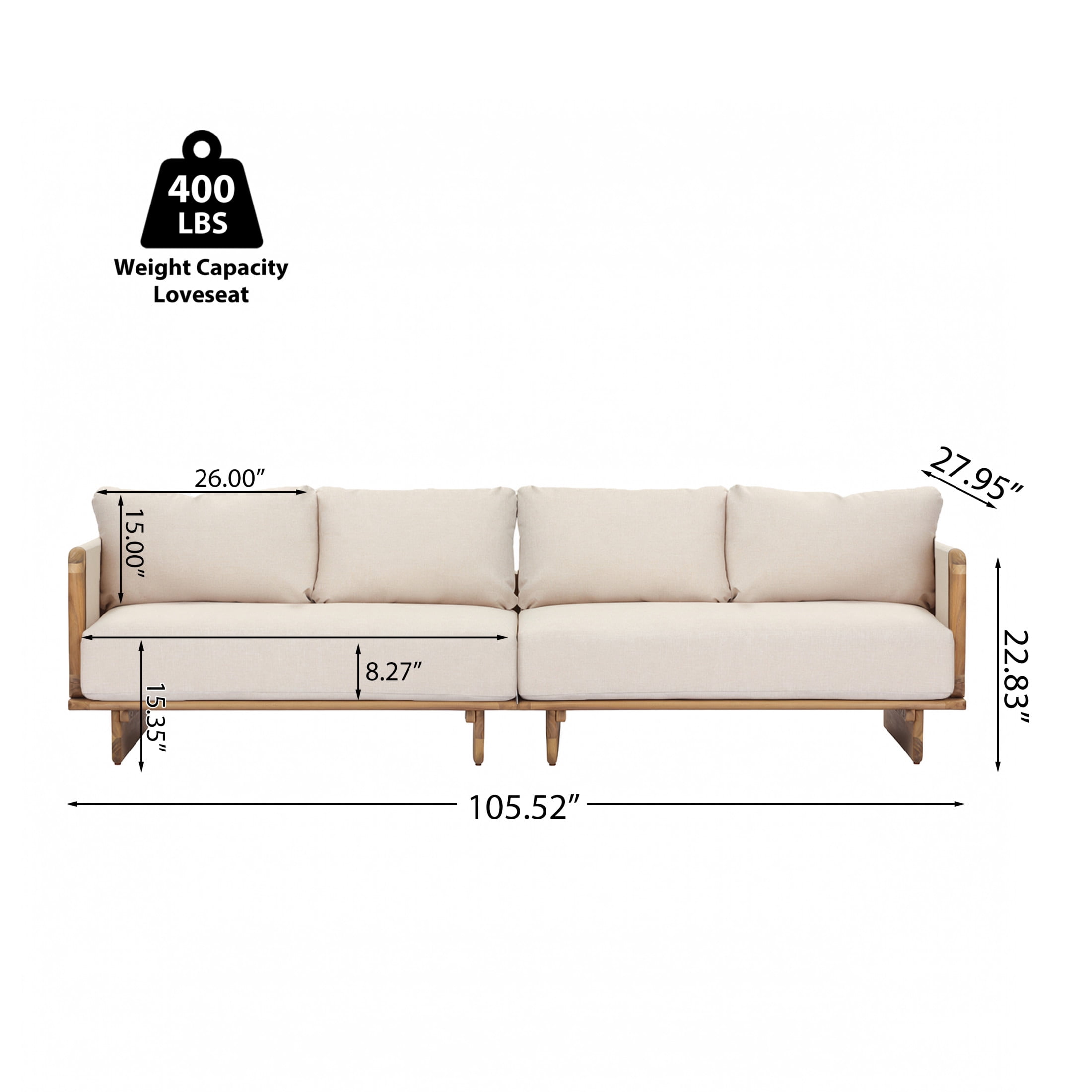Christopher Knight Home 4-Seater Outdoor Sofa, Acacia Wood Frame with Thick Cushion, Light Teak+Beige