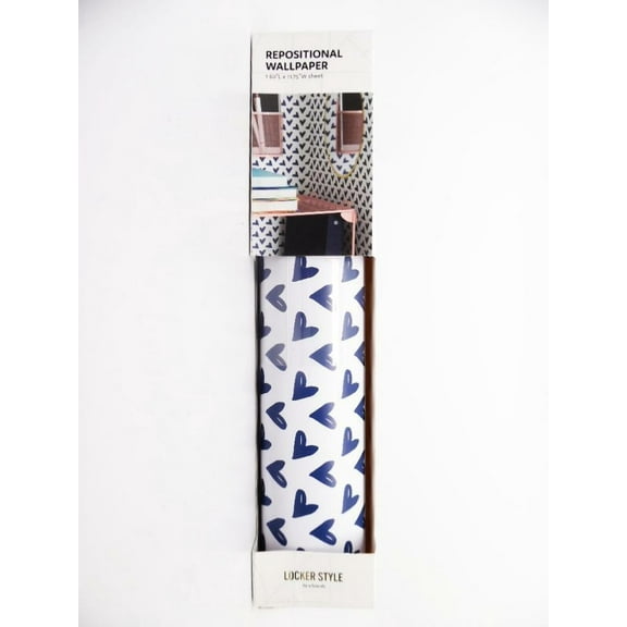 U Brands Locker Style Repositional Peel and Stick Locker Wallpaper Navy Hearts
