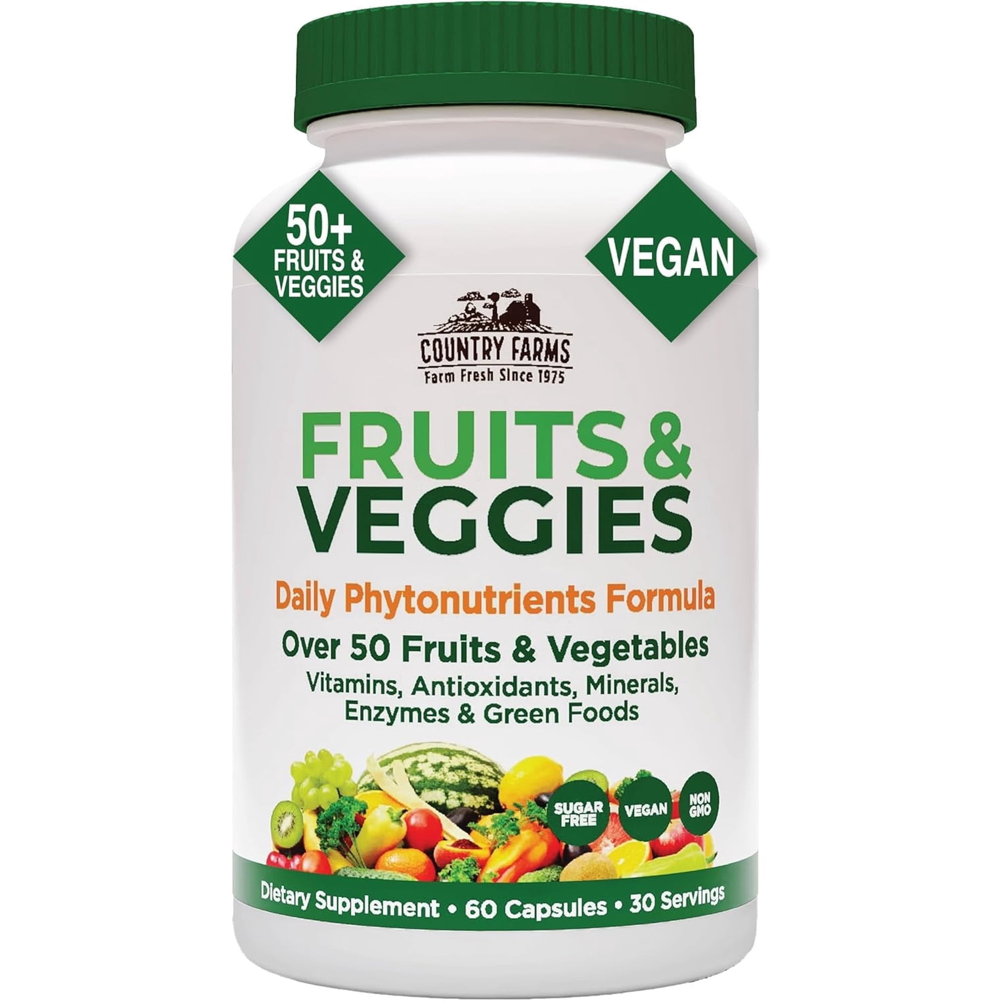 COUNTRY FARMS Super Fruits and Veggies Capsules, Whole Food Supplement, Powerful Antioxidant, Supports Energy, Immune Health, Boosts Digestive Health, 30 Super Foods, 30 Servings