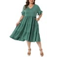 thumbnail image 1 of Vestidos Babydoll de Talla Grande para Mujeres Agnes Orinda, con Cuello en V, Mangas con Volantes, Vestido de Verano con Falda en Capas y Bolsillos, 3X Verde, 1 of 7