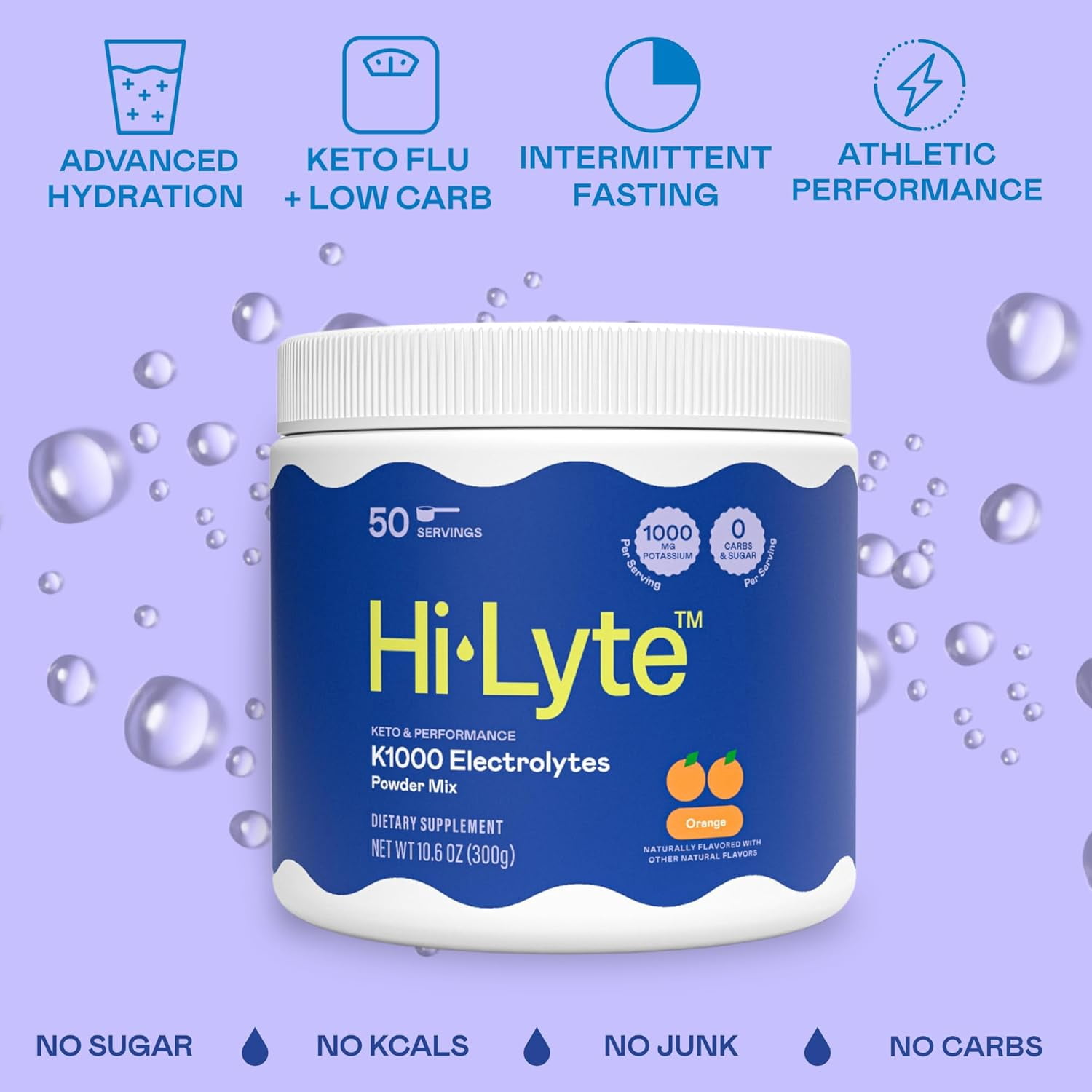 Hi-Lyte Keto K1000 Electrolyte Powder Orange | Hydration Supplement Drink Mix | Boost Energy & Beat Leg Cramps | No Maltodextrin or Sugar | 50 Servings