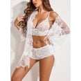 thumbnail image 2 of Sexyfree Women Sexy Lingerie Set 3 Piece Lace Kimono Robe with Bra and Panty Sheer Sleepwear, 2 of 4