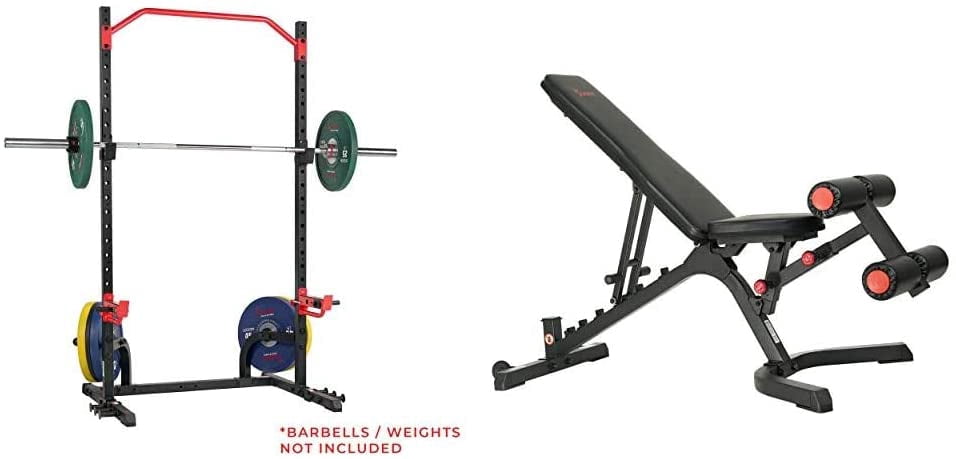 Sunny Health Fitness Power Zone Power Cage Squat Stand Rack With Adjustable Weight Bench Walmart Com Walmart Com