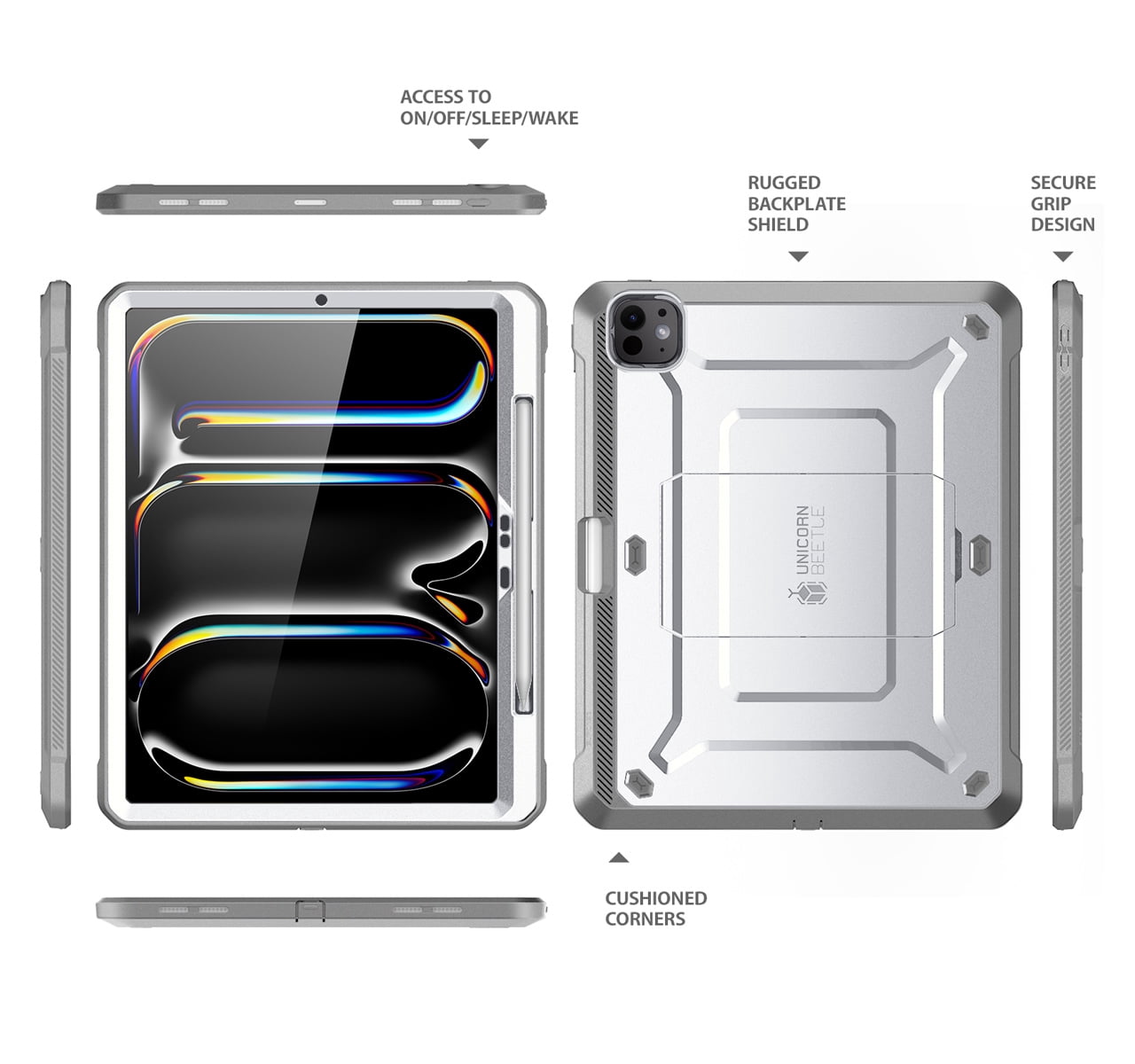 SUPCASE for iPad Pro 11 Inch Case M4 2024 5th Generation with Pencil Holder (Unicorn Beetle Pro), [Built-in Screen Protector & Stand] Full-Body Rugged Cover, White