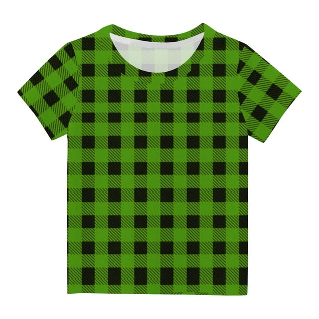 Besolor T-Shirts à Carreaux d'Été pour Garçons et Filles Enfants Décontractés Col Rond Manches Courtes 3-14 Ans