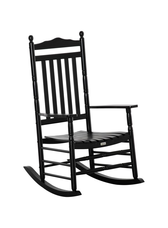 Outsunny Traditional Wooden High-Back Rocking Chair for Porch, Indoor/Outdoor, Black