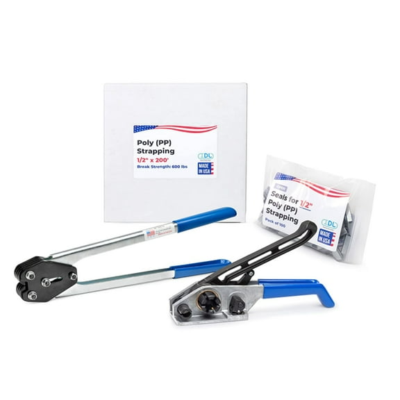 IDL Packaging USA Made 1/2" x 200' Polypropylene (PP) Strapping Kit, 600 lbs Break Strength