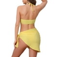 thumbnail image 3 of INSPIRE CHIC Women's Rope Circle Halter Ribbed Bikini Sets, 3 Piece Triangle Bottoms Side Tie Cover Up Swimwear Bathing Suits Medium Light Yellow, 3 of 5