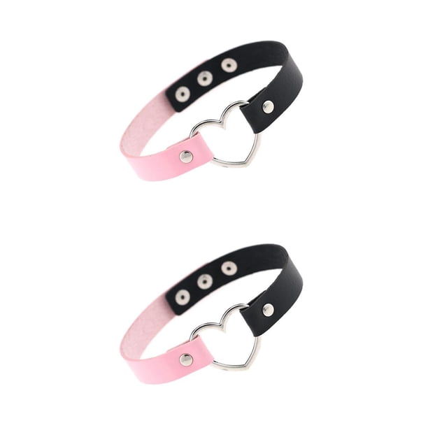 Collar Colorido Qarigey Estilo Japonés Gargantillas de Cuero Suministros para Niñas Gargantilla de Corazón Negro