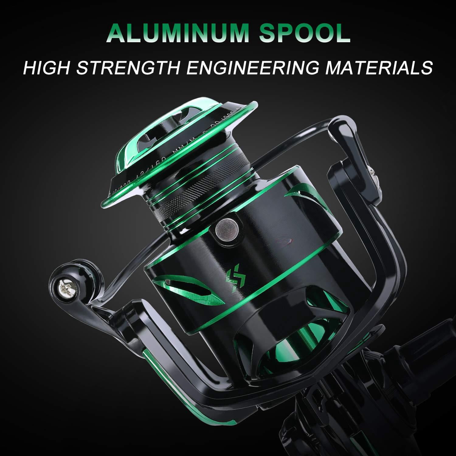 Fishing Reels Light Weight Saltwater Spinning Reel - 39.5 Lb Carbon Fiber Drag 12+1 Bb Ultra Smooth All Aluminum Inshore