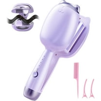 Mermaid Wave Hair Curler and Crimper, Professional Double Barrel Waver Iron for Effortless Beachy Waves, Fast Heating Ionic Ceramic Styling Tool with Cute Cat-Ear Design.purple
