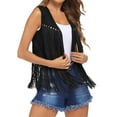 thumbnail image 2 of Yunliwuli Women Hippie Waistcoat Vest Lightweight Solid Color Open Front Sleeveless Jacket with Tassel for Streetwear Outerwear, 2 of 10