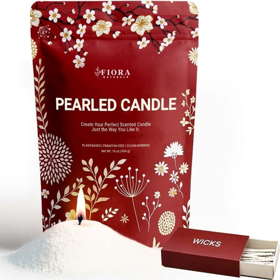 Pearled Candle Sand with Wicks – 1 Lb Wax Beads & 20 Cotton DIY Refillable Making Kit, Long-Lasting, Smoke-Free, Clean Burning Valentines Day Snow Candles Gift
