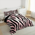 thumbnail image 3 of jejeloiu Pink Black Stripes Queen Comforter Set,Jungle Zebra Striped Bedding Sets,Modern Abstract Aesthetic Bedding Comforter Set For Girls Teens,Microfiber Bedroom Decor Reversible,3 Pieces, 3 of 8