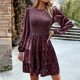 thumbnail image 2 of Gibobby Vestido de punto para mujer Vestido de longitud media con cuello redondo elegante de terciopelo para mujer(Rosa,CH), 2 of 5