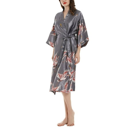 

Juebong Christmas Thanksgiving Women s Suits Deals 2022 Women s Ice Silk Nightgown Medium Sleeve Large Bathrobe Simulated Silk Bride s Nightgown