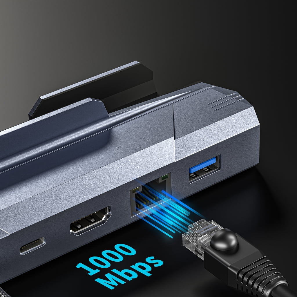 Portable 6 in 1 USB C Hubs for SteamDeck ROG with USB A USB C 4K Video Output and Gigabit Ethernet