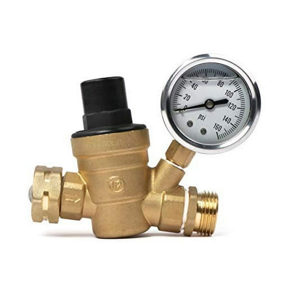 U.S. Solid Adjustable Camper Water Pressure Regulator Valve with Gauge and Filter, 160 psi