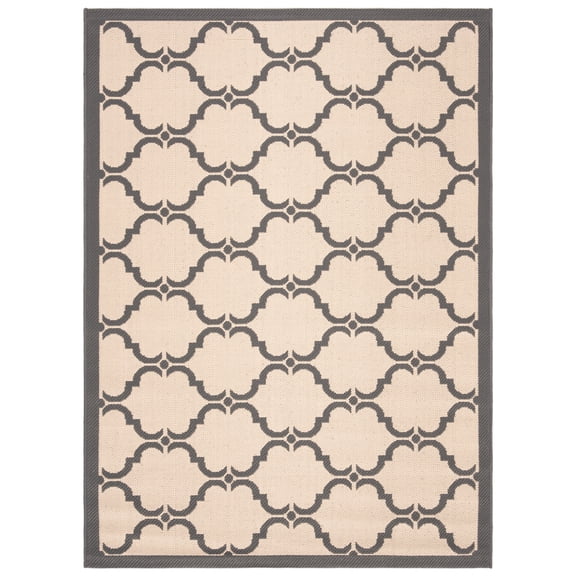 SAFAVIEH Courtyard Estelle Geometric Indoor/Outdoor Area Rug, 4' x 5'7", Beige/Anthracite