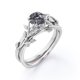 thumbnail image 4 of JeenMata Anillo de Bodas Solitario con Hojas y Enredaderas Cuarzo Rutilado Negro de Talla Redonda de 0,5 TCW; Baño de Oro Blanco de 18 K sobre Plata, 4 of 6