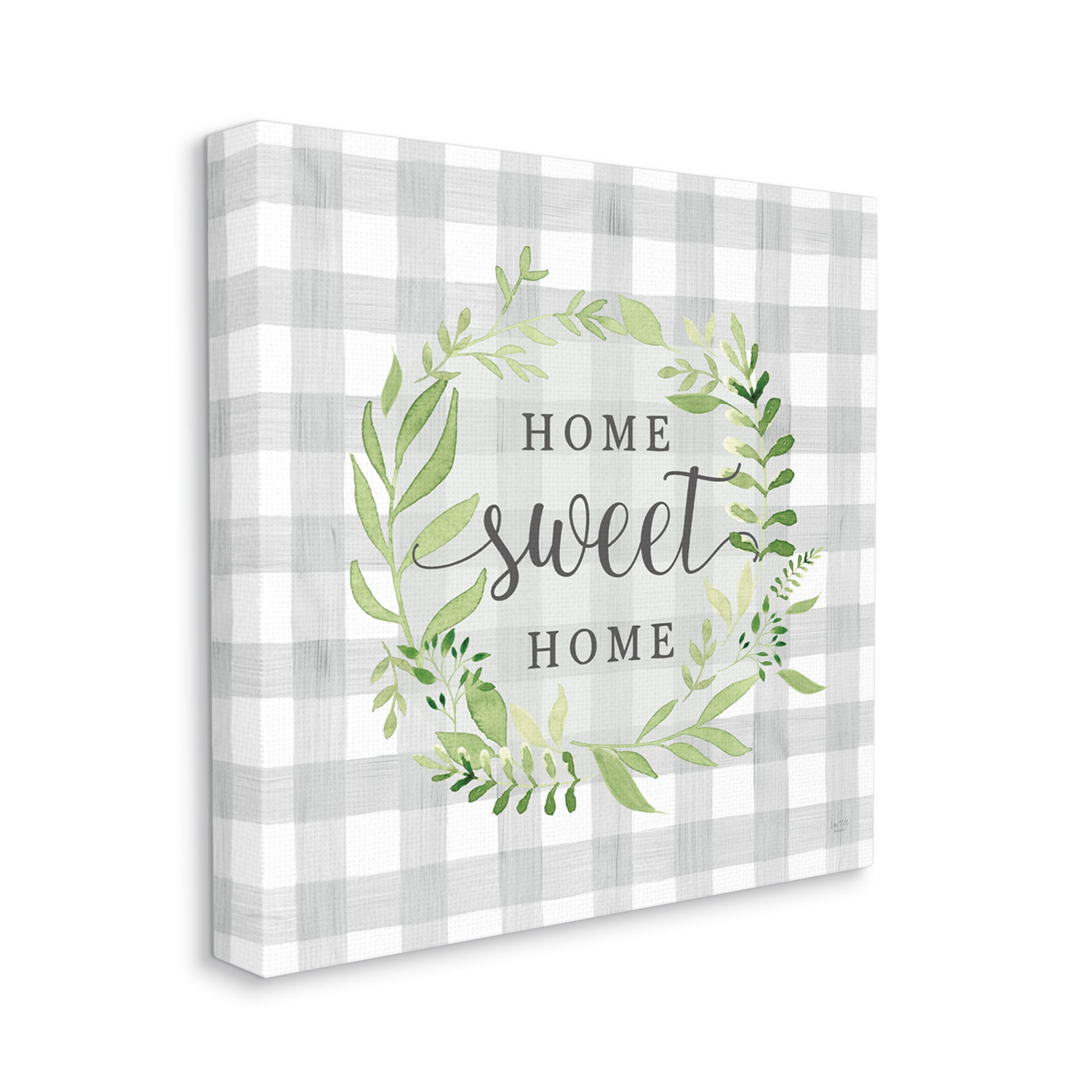 Stupell Industries Sweet Home on Grey Gingham Botanical & Floral Painting Gallery Wrapped Canvas Print Wall Art, 30 x 30