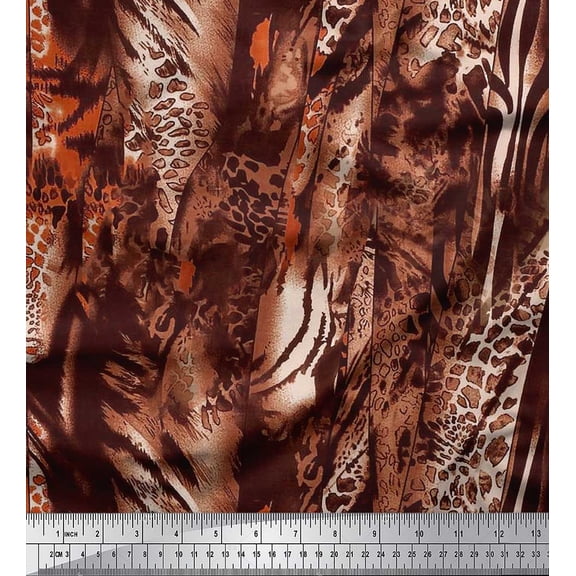 Soimoi Brown Cotton Poplin Fabric Leopard & Wild Animal Skin Printed Craft Fabric by The Yard 42 Inch Wide